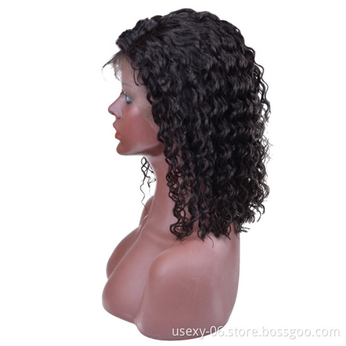 Wholesale Raw Indian Human Hair Virgin Deep Curly Wave Side Part Short Lace Front Closure Bob Wig For Black Women